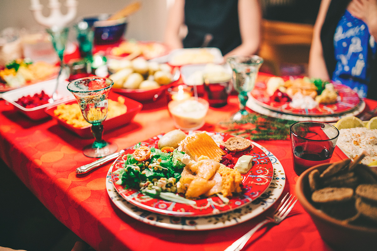Traditional Finnish Christmas Meal at holiday table setting